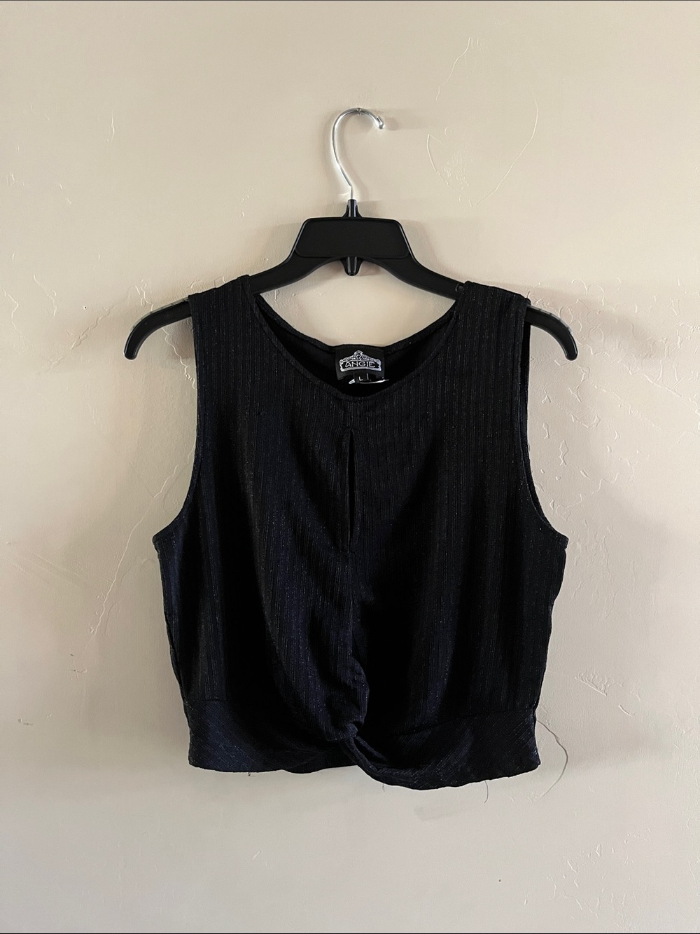 Cato Black Twist-Front Ribbed Tank